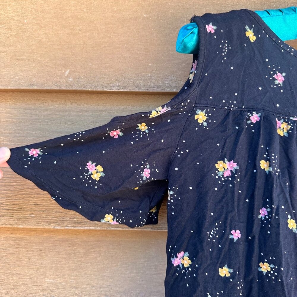 Old Navy Cold Shoulder Floral Top Girls Size L 10/12 Black With Yellow & Pink Fl - Picture 8 of 10